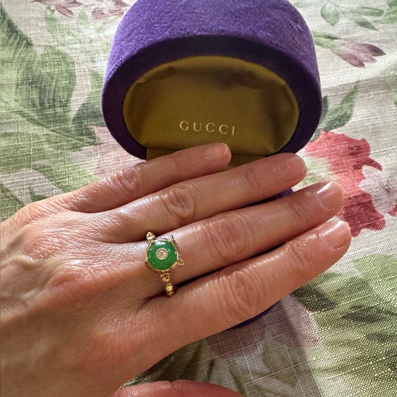 Gucci Jewelry - Gucci 18K Yellow Gold Le Marché des Merveilles Jade & Diamond Feline Head Ring.